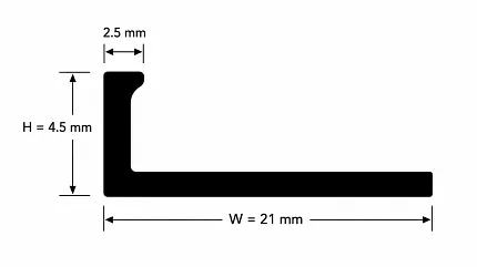 Detailed flooring profile measurements Flooring profile dimensions with 4.5 mm height and 21 mm width