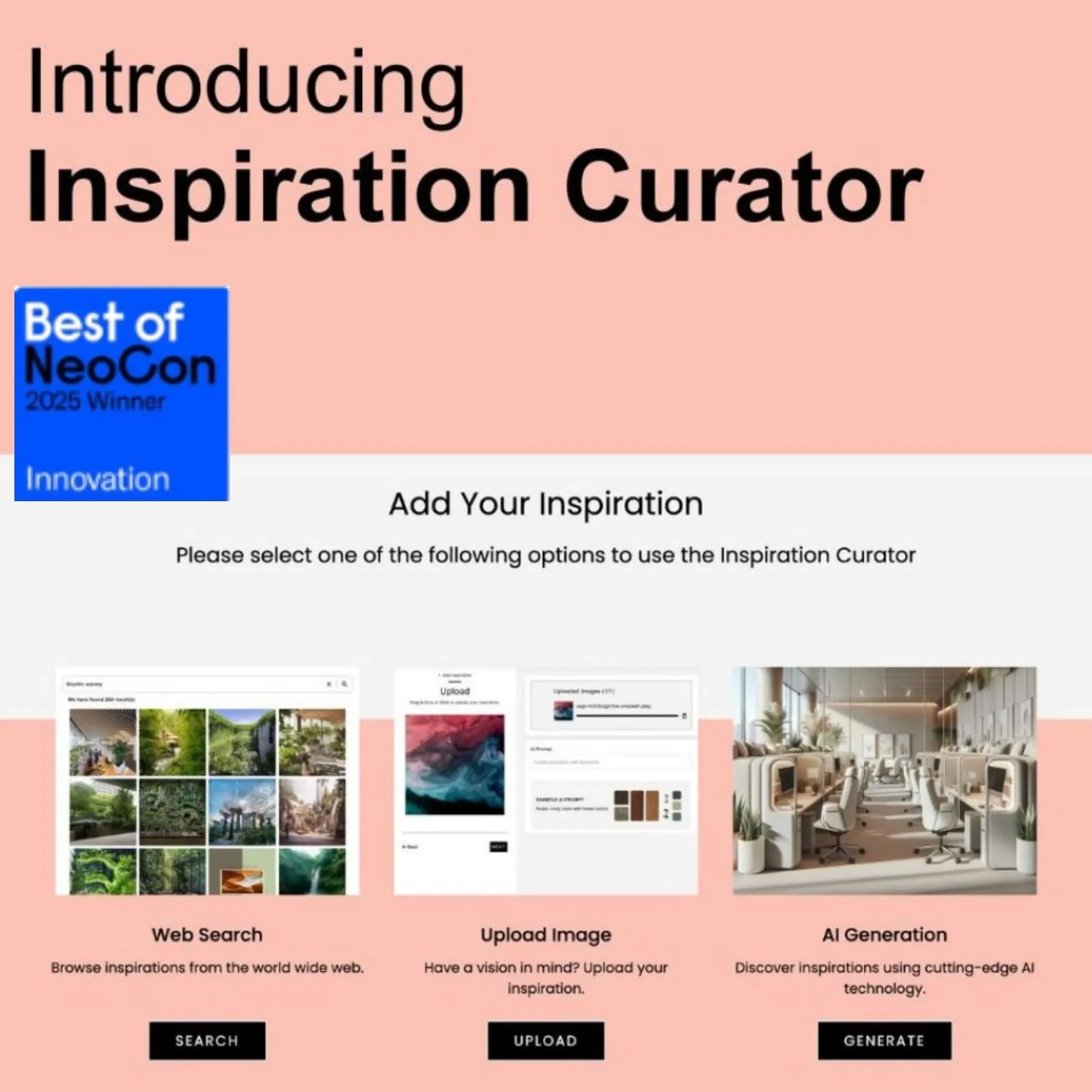 Introducing Inspiration Curator with Best of NeoCon 2025 Winner badge