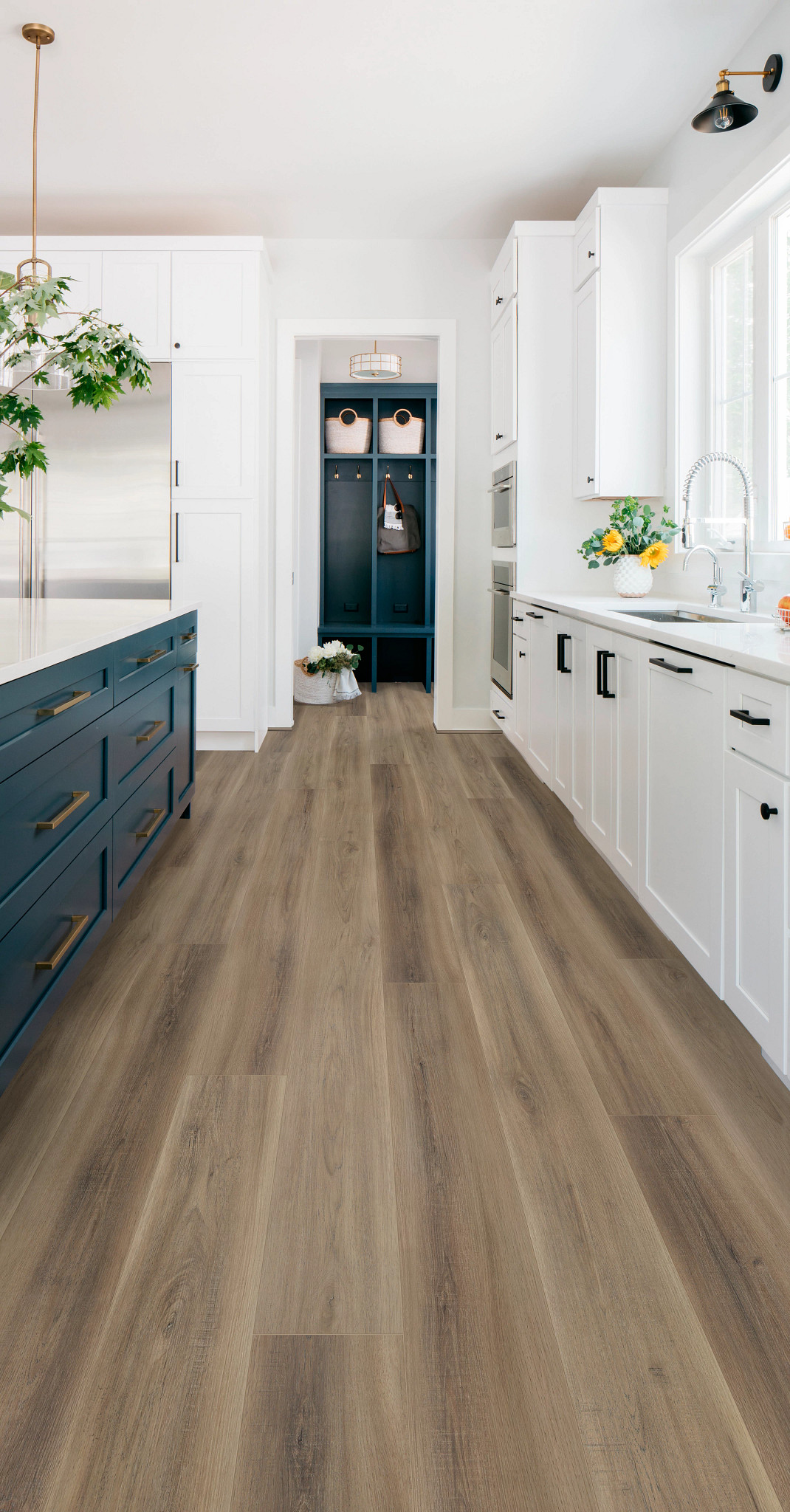 Worn Leather Pecan flooring, shown in a room