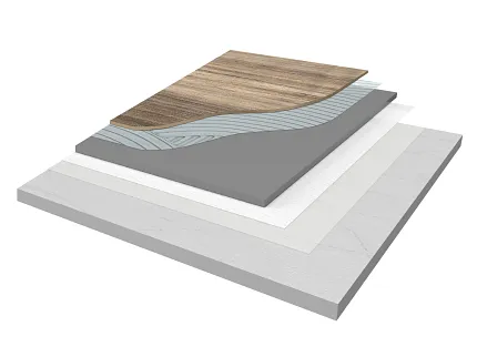 Durable hard surface flooring with layered design Multi-layer construction of hard surface flooring
