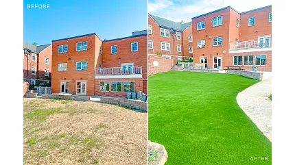 Enhance outdoor areas with lush artificial grass installation Before and after transformation of outdoor space with artificial grass