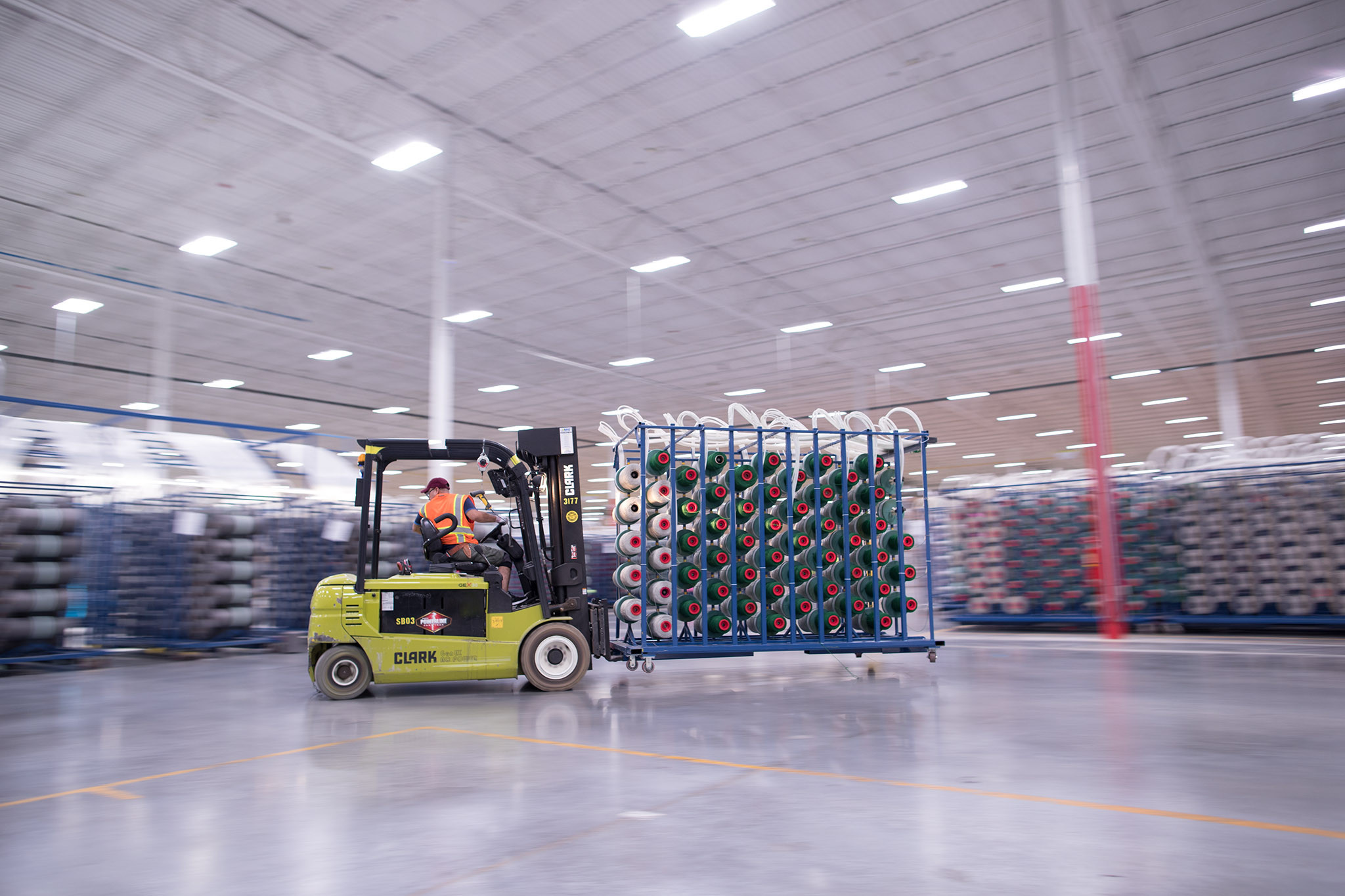 Forklift in warehouse