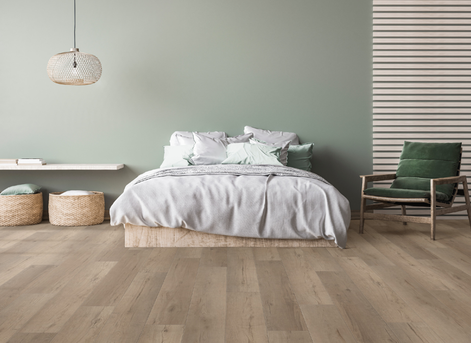 Bedroom with green chair