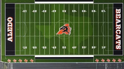 Aledo Bearcats Artificial Turf Football Field Aerial view of Aledo Bearcats football field with artificial turf