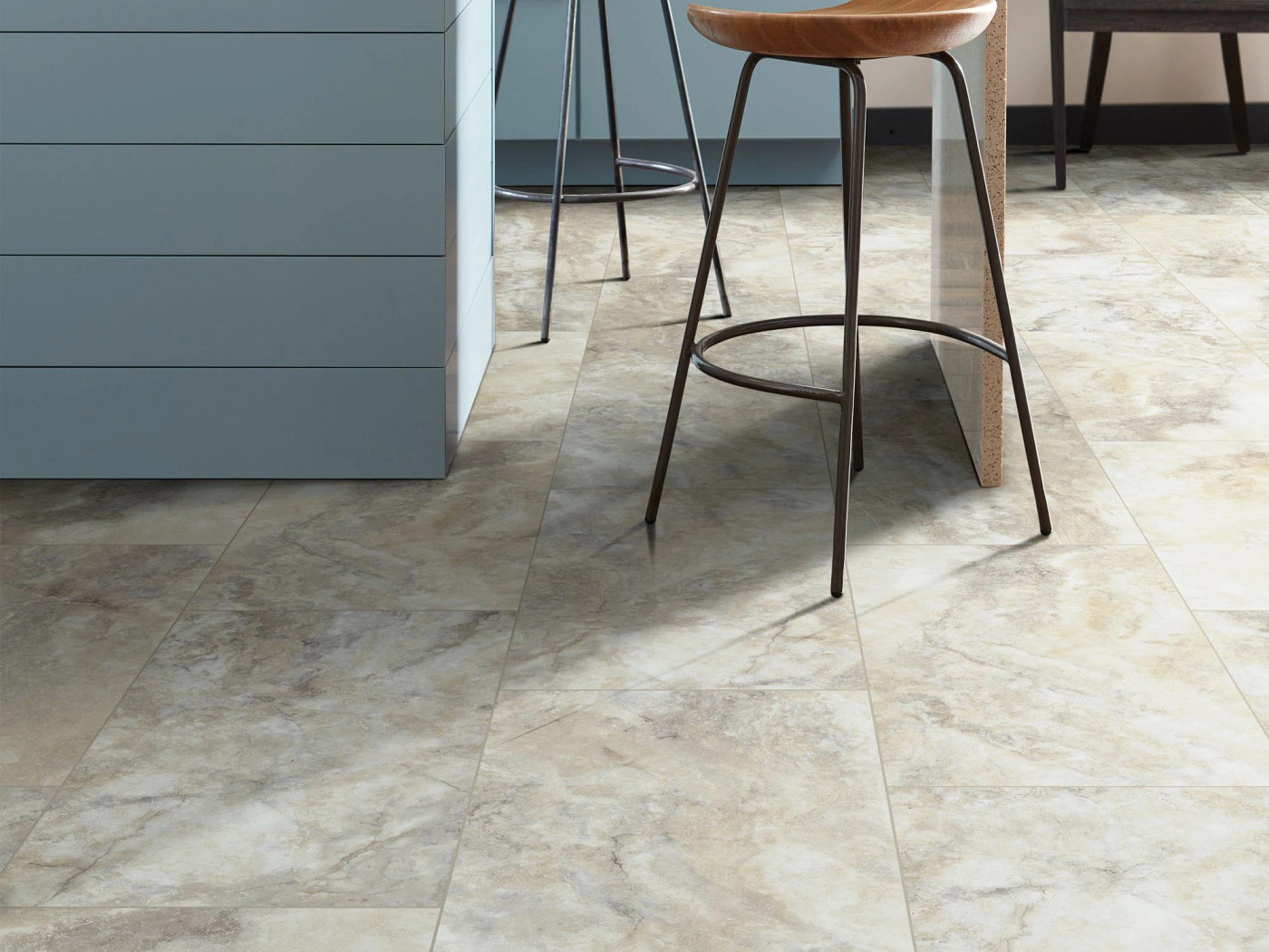 Pebble flooring, shown in a room
