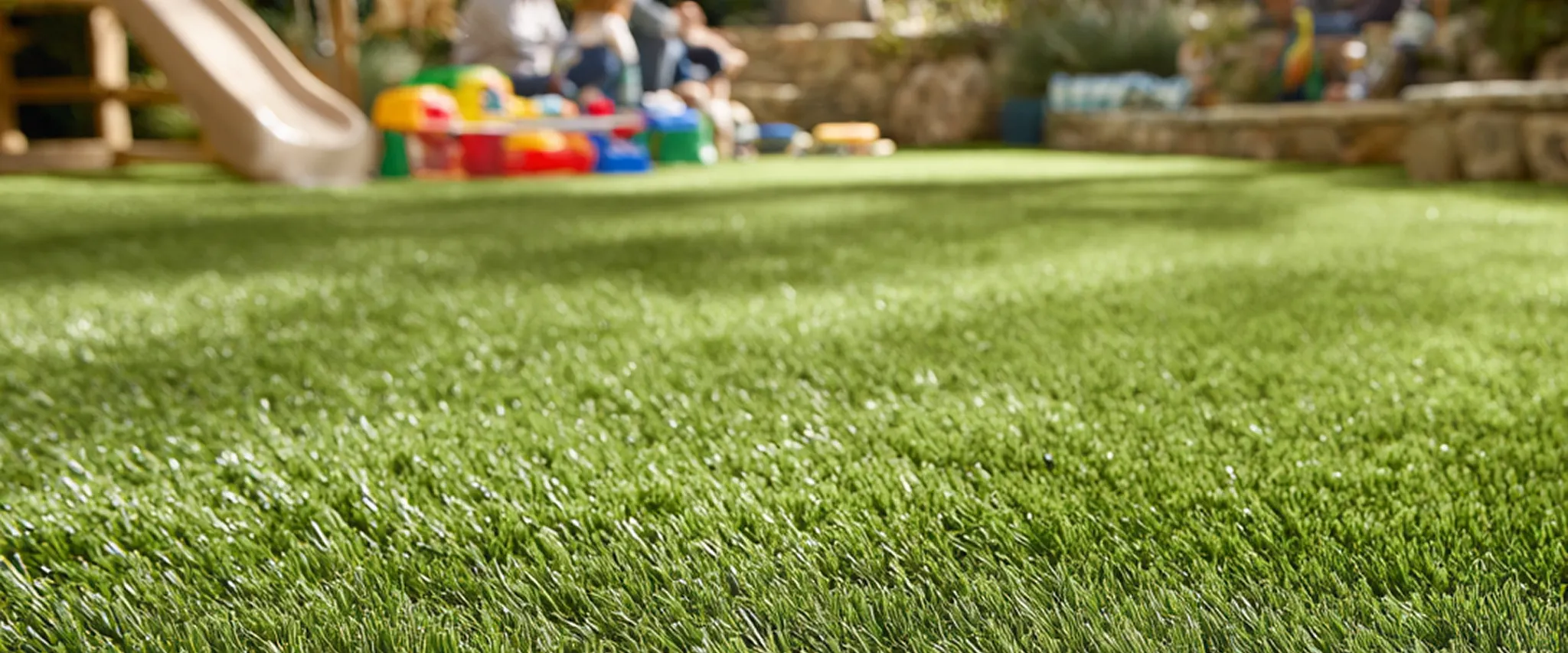 Artificial grass in a vibrant outdoor play area