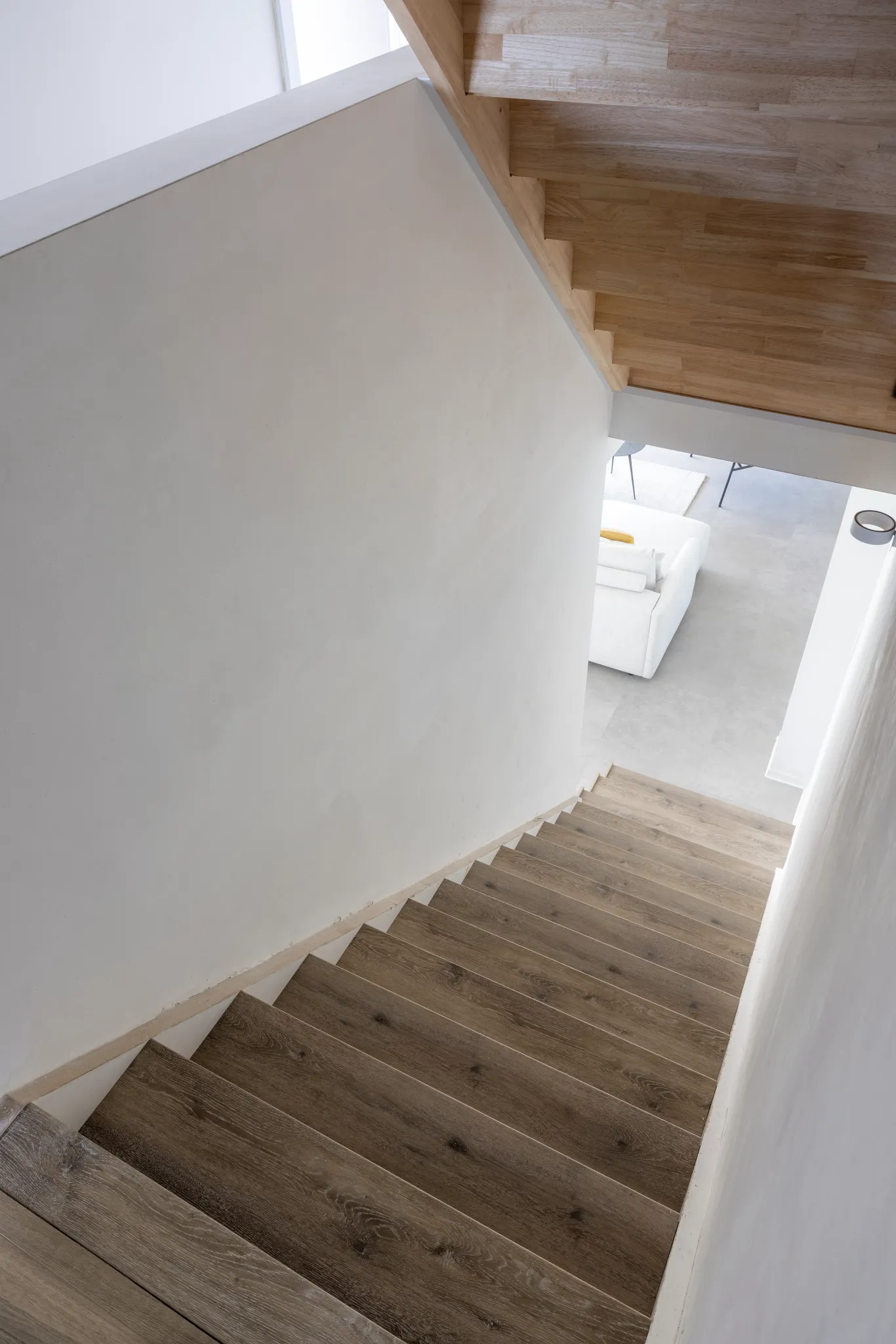 Wooden Coretec stairs topview to living room