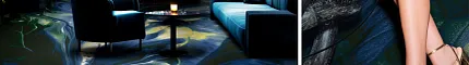 Stylish abstract carpet for modern interiors Luxurious lounge with abstract blue and green carpet design