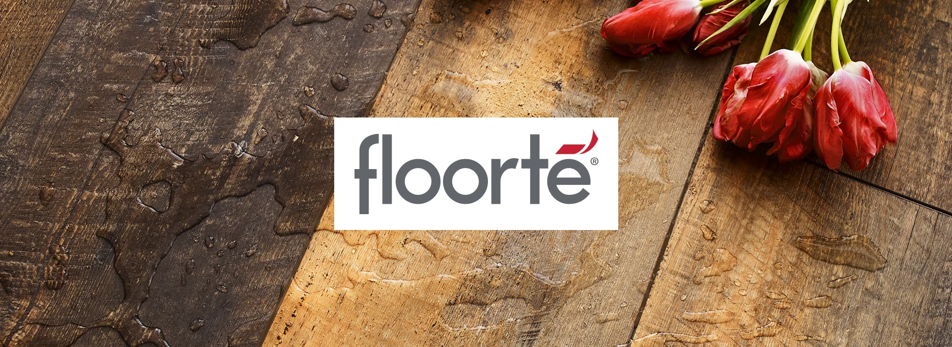 Floorté waterproof flooring with a spilled vase and flowers on it