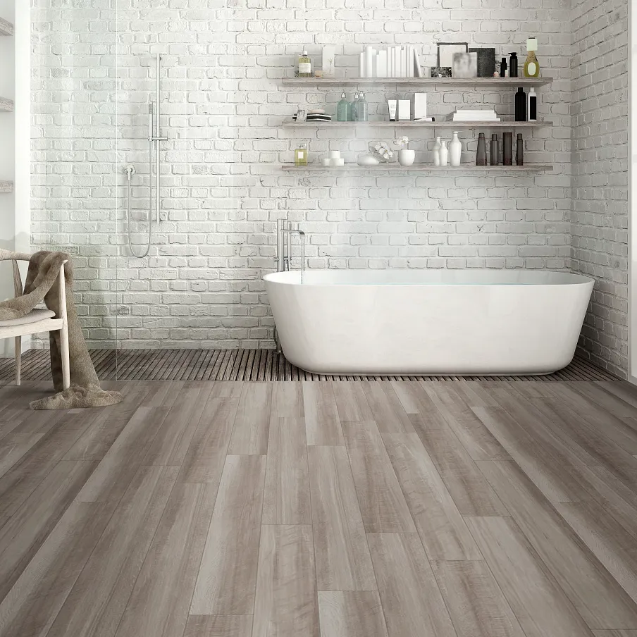 Wood-look flooring shown in a bright interior, illustrating a style that may suit a finished basement