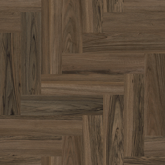 A brown vinyl floor in a herringbone pattern
