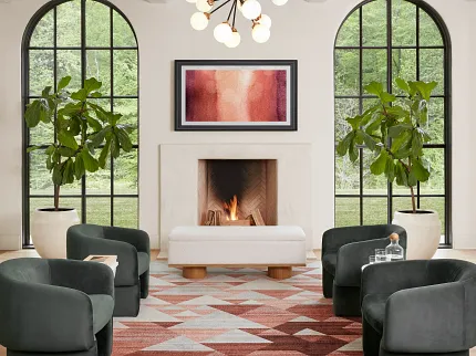 Contemporary Living Room with Geometric Carpet Design AXR85367