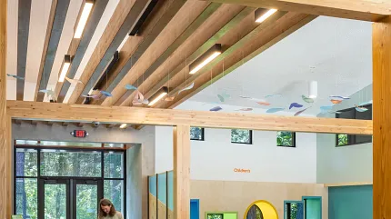 Education Facility with Commercial Carpet Tile Flooring in Gray and Teal