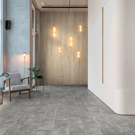 Gray Stone Look Luxury Vinyl Tile Flooring in Modern Living Room Modern living room with gray stone look luxury vinyl tile flooring and contemporary decor