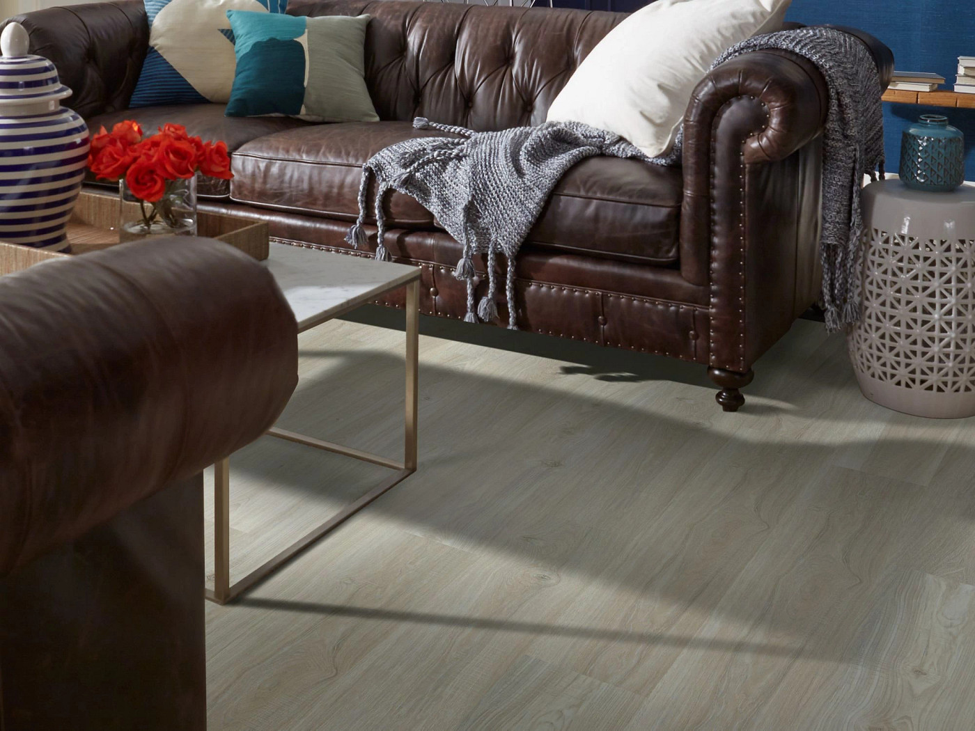 Washed Oak flooring, shown in a room