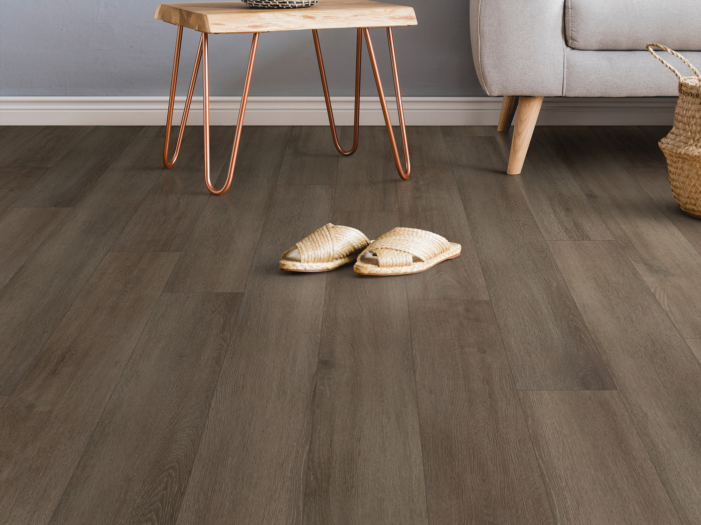 Stormy Espresso flooring, shown in a room
