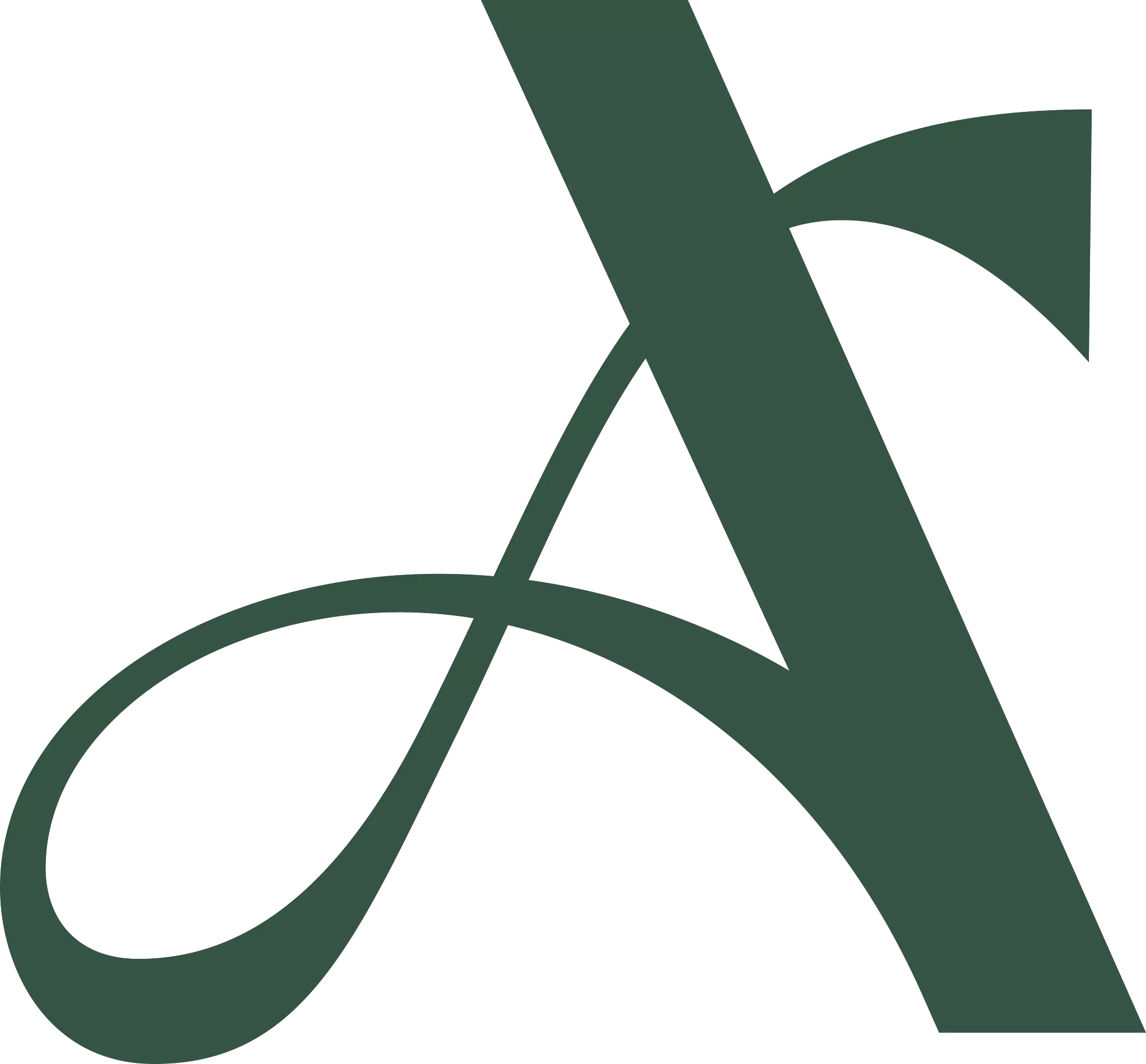 Brand logo with stylized letter A in dark green
