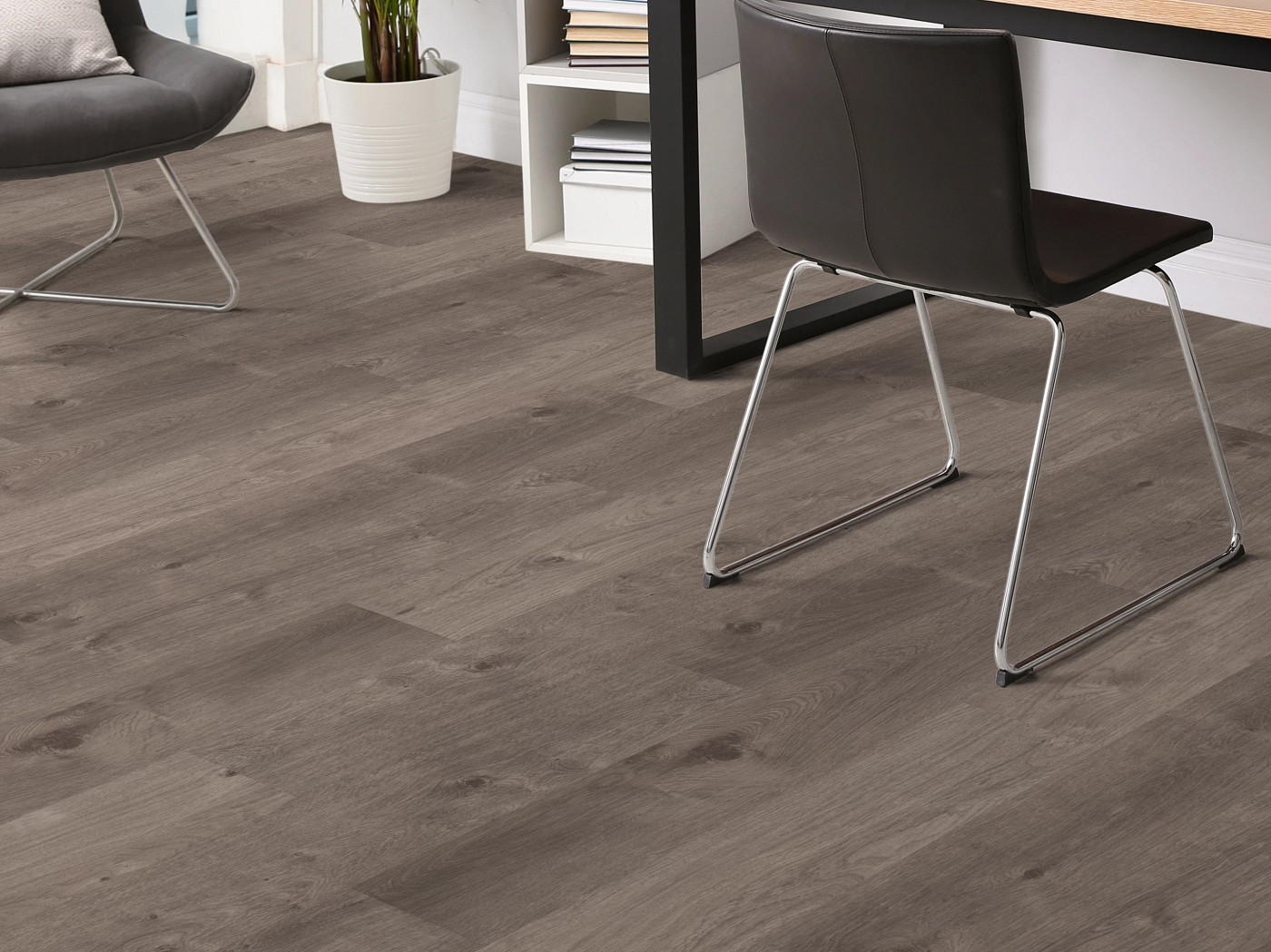 Stormy Gray flooring, shown in a room