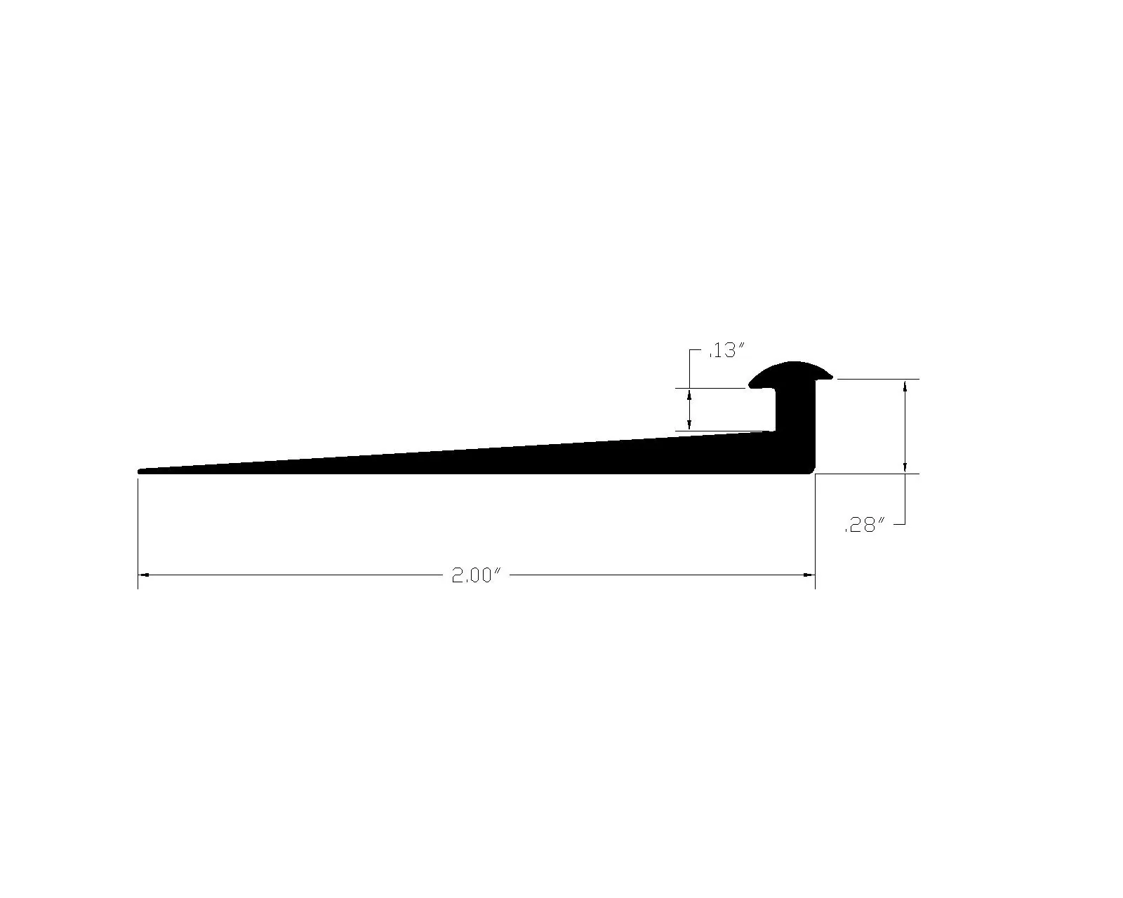 Flooring transition strip with dimensions 2.00x0.28 inch