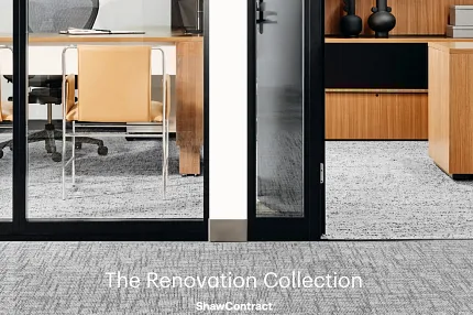 Stylish gray carpet for contemporary office spaces Modern office with gray carpet flooring from The Renovation Collection