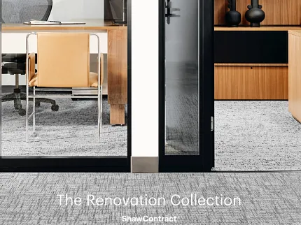 Stylish gray carpet for contemporary office spaces Modern office with gray carpet flooring from The Renovation Collection