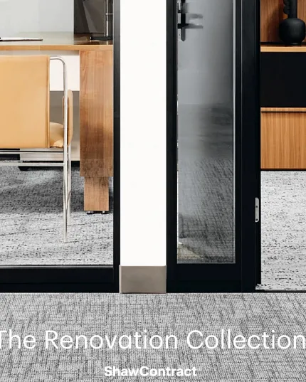 Stylish gray carpet for contemporary office spaces Modern office with gray carpet flooring from The Renovation Collection