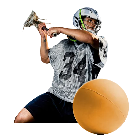 Lacrosse player with helmet and jersey number 34 Lacrosse player in action with helmet and jersey number 34