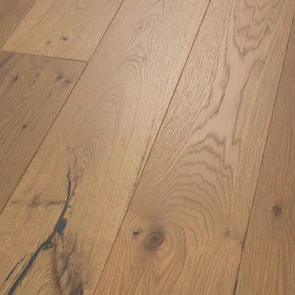 Natural Oak Wood Flooring with Grain Patterns and Knots Natural oak wood flooring with visible grain patterns and knots