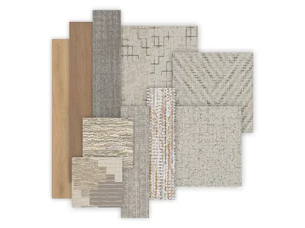 Versatile flooring options in beige and gray hues Assorted flooring swatches in neutral tones