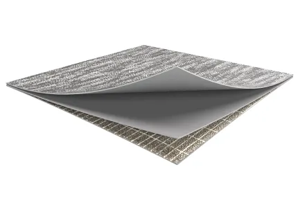 Gray and White Commercial Carpet Tile Swatch - Layered Construction Commercial carpet tile swatch in gray and white pattern, showcasing layered construction.