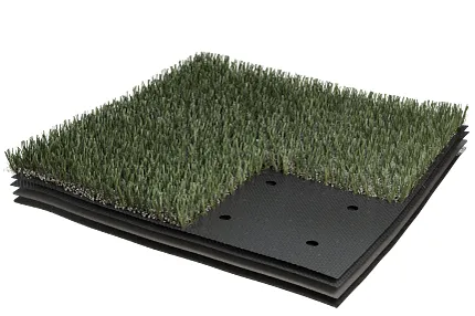 Durable artificial grass flooring for outdoor spaces Artificial grass flooring sample with layered construction