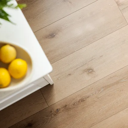 Light Wood Look LVP Flooring - 72.83x9.06 inch - Coretec Residential SPC Light wood look luxury vinyl plank flooring with lemons on a white table