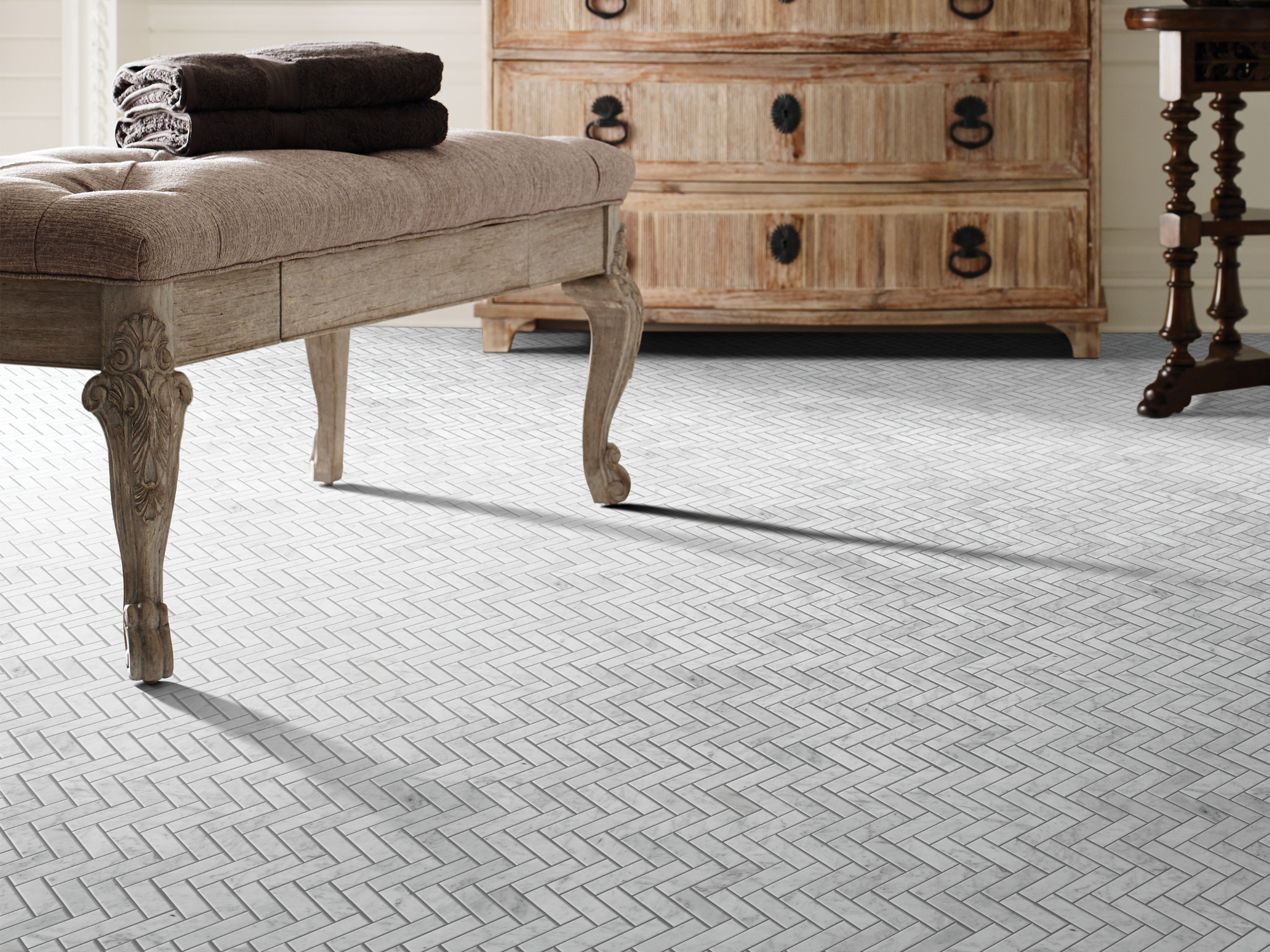 CHATEAU HERRINGBONE MOSAIC BIANCO CARRARA ROOM