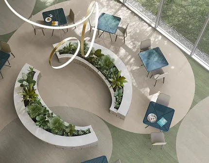 Education Facility with Contemporary Design and Green Beige Flooring