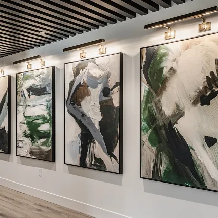 Stylish Rigid Core flooring for modern gallery spaces Rigid Core flooring in an art gallery with abstract paintings