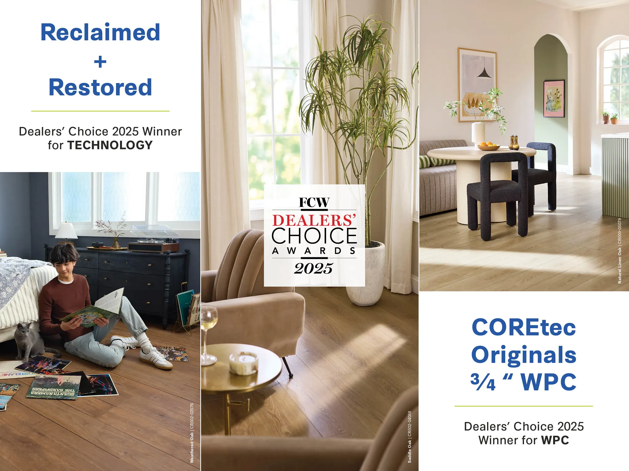 COREtec Originals 3/4" WPC flooring in a cozy living room setting