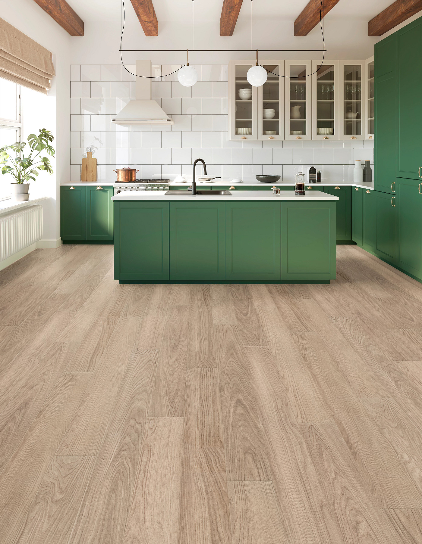 Pearlwood Walnut flooring, shown in a room