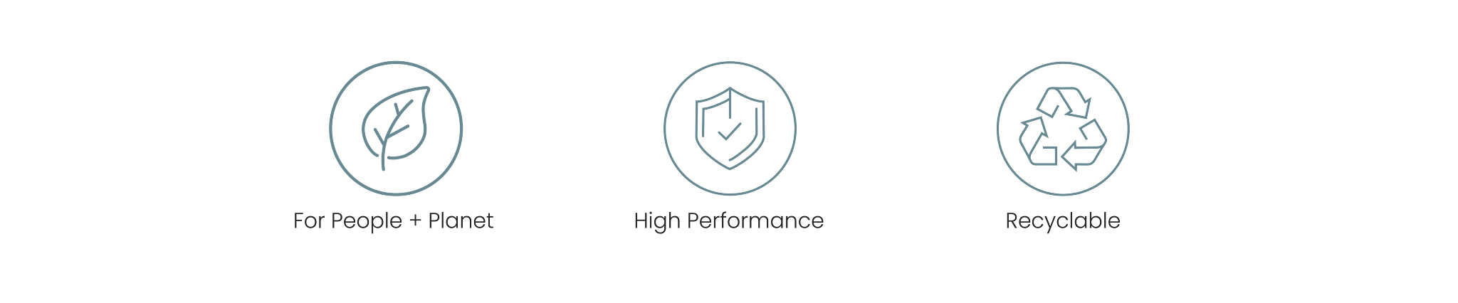 EcoWorx Icons that cover For People + Planet, High Performance and Recycle