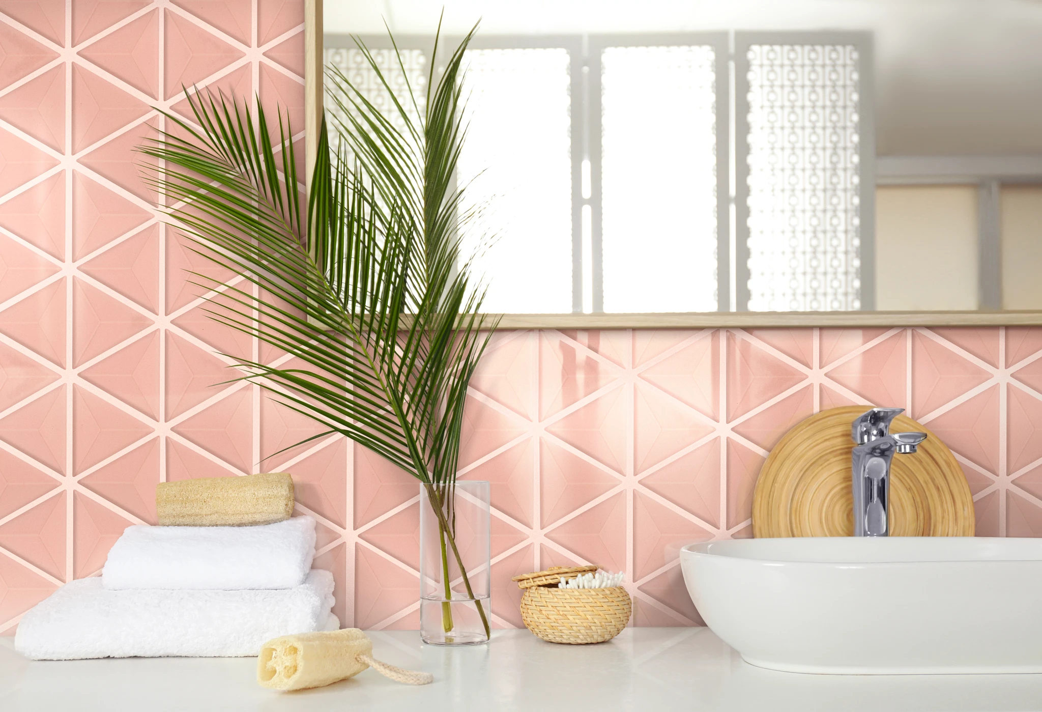 Shaw Property Solutions Geoscapes Triangular 443TS 00800 First Lady Pink In Bathroom With Sink