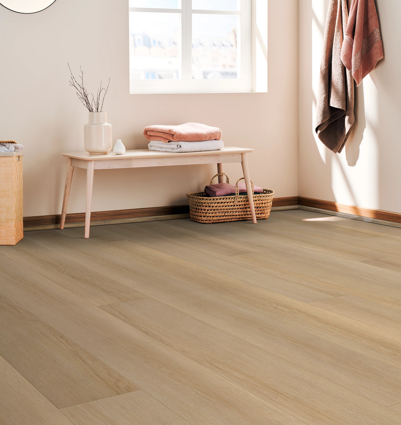Golden Veil Oak flooring, shown in a room