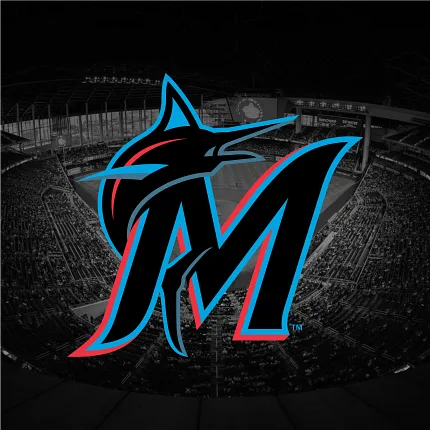 Miami Marlins Logo in Stadium Miami Marlins logo over a baseball stadium background