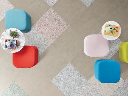 Durable LVT flooring for versatile spaces Heavy commercial luxury vinyl tile flooring in assorted colors with modern seating