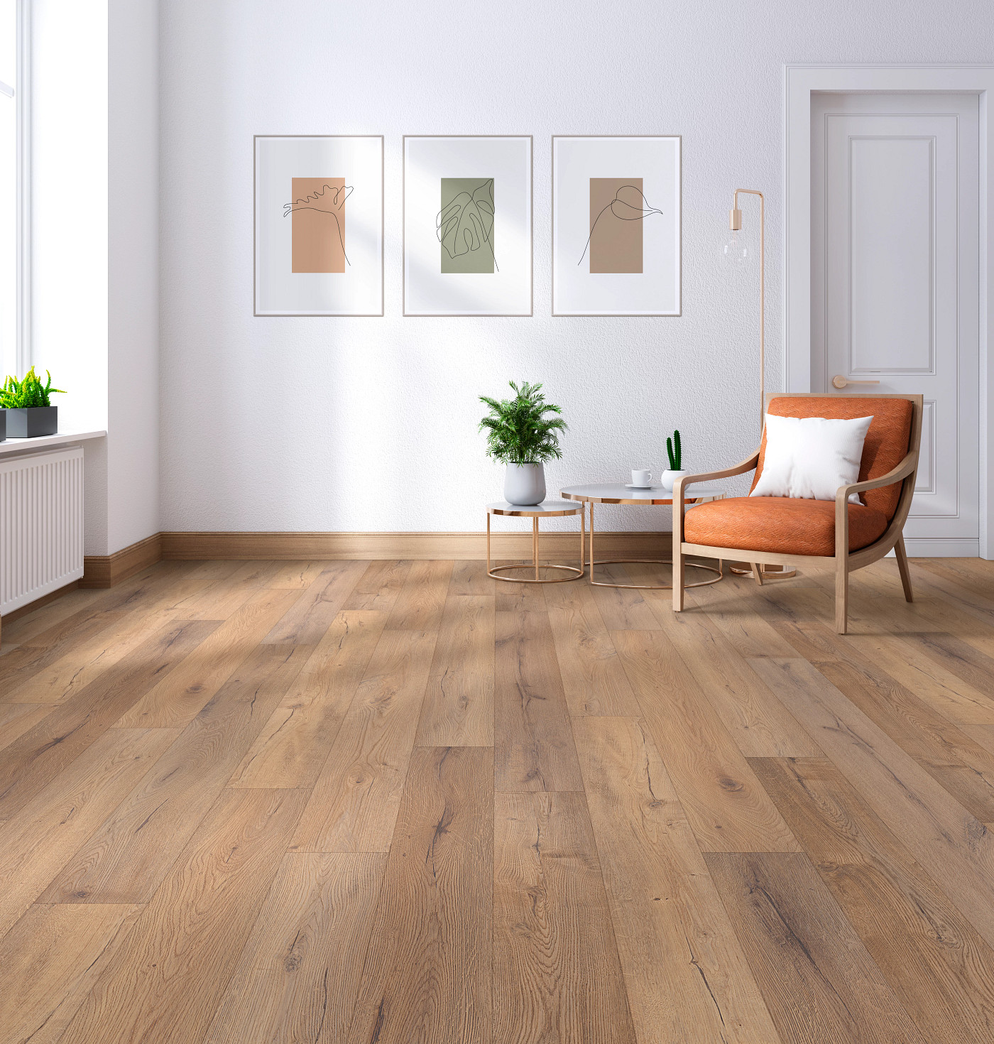 Sand Dollar Oak flooring, shown in a room