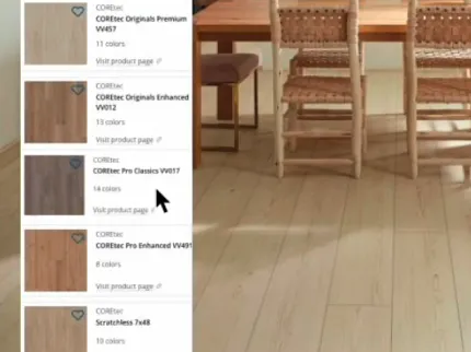 Light Wood Look Luxury Vinyl Plank Flooring in Dining Room Scene Dining room with wooden table and chairs on light wood look luxury vinyl plank flooring