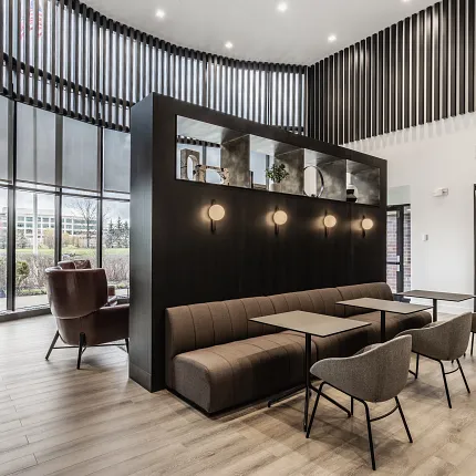 Stylish Rigid Core flooring for contemporary office spaces Modern seating area with Rigid Core flooring in a workplace setting