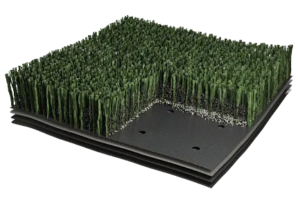 Artificial Turf Swatch with Layered Construction Artificial turf swatch with layered construction and realistic green blades