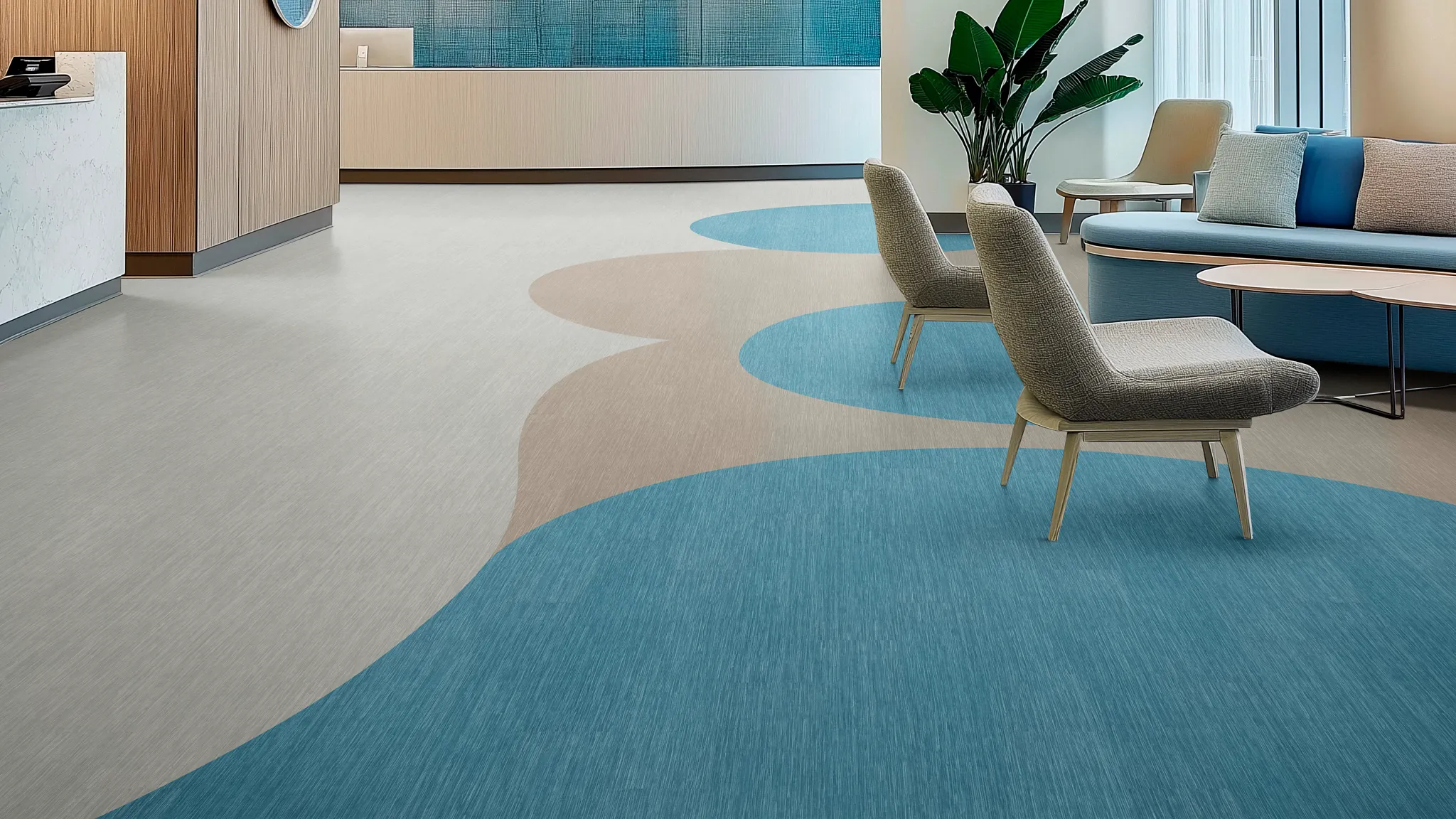 blue and tan lvt flooring
