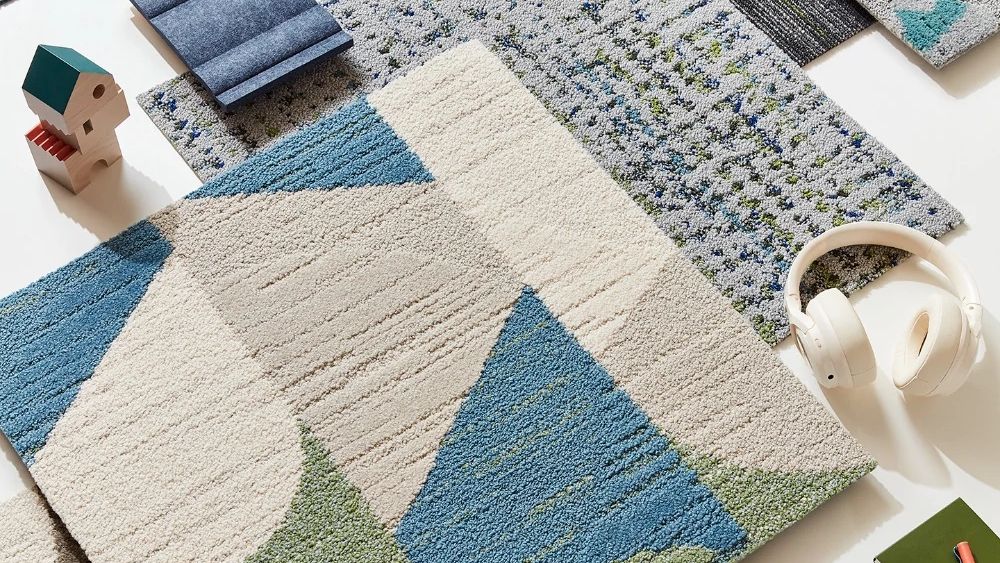 overhead view of room with abstract carpet tile