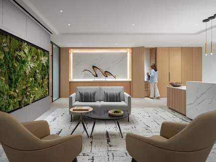 Piso elegante para interiores modernos Sala de estar moderna con mobiliario contemporáneo y piso de diseño abstracto