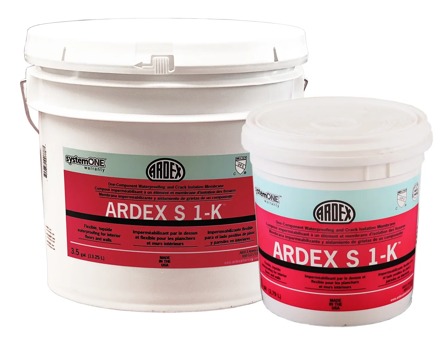 ARDEX S 1-K waterproofing and crack isolation membrane containers